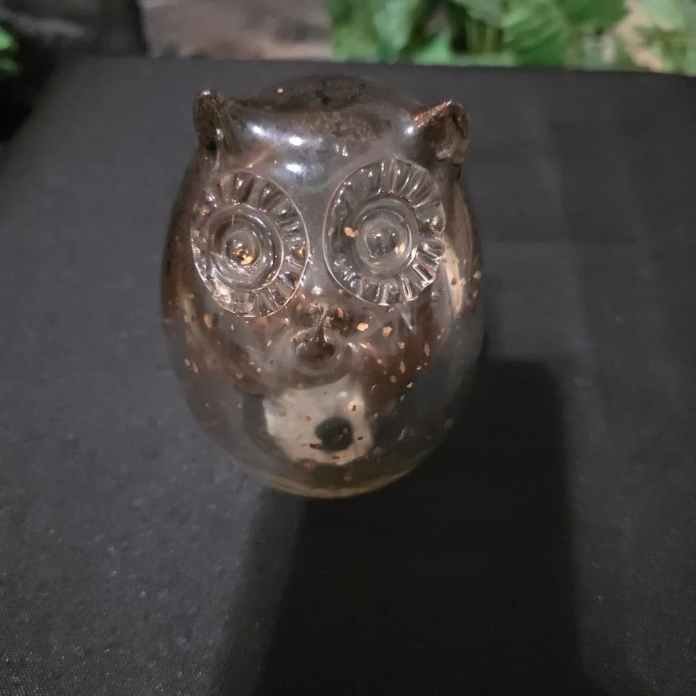 Glass Owl Vase, Smoke With Gold Flecks, Hand Blown, Vintage 7